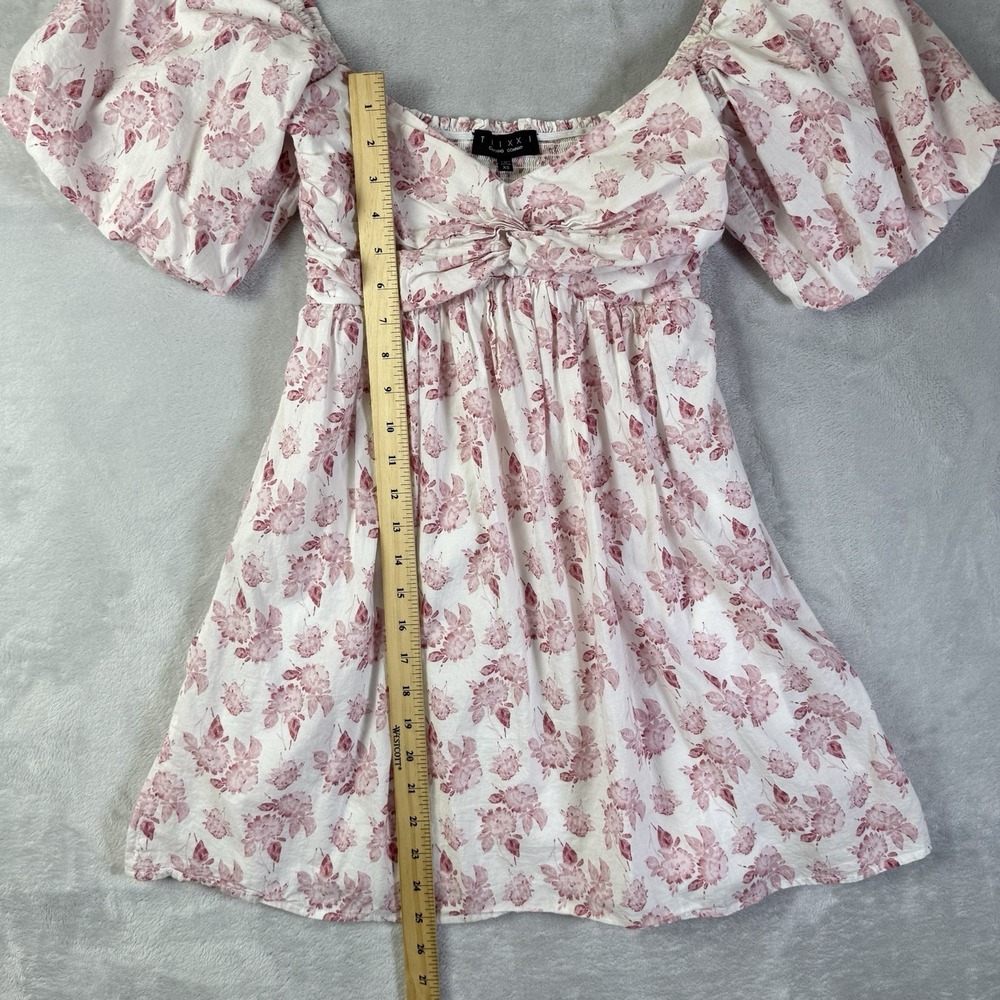 Trixxi Clothing Company Mini Dress XS Puff Sleeve Pink/White Floral Babydoll - Picture 5 of 13